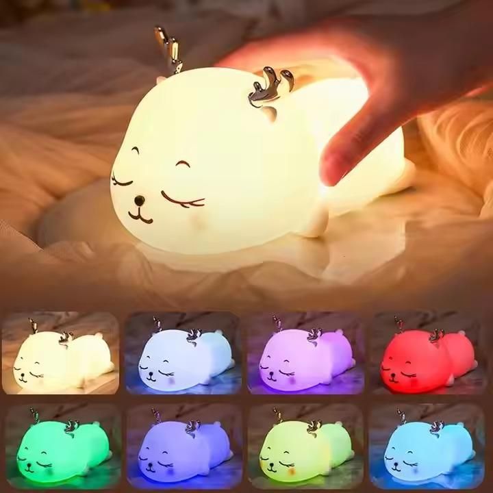 Battery Powered Silicone Night Lamp | Cute Kids Room Night Light with Touch Switch