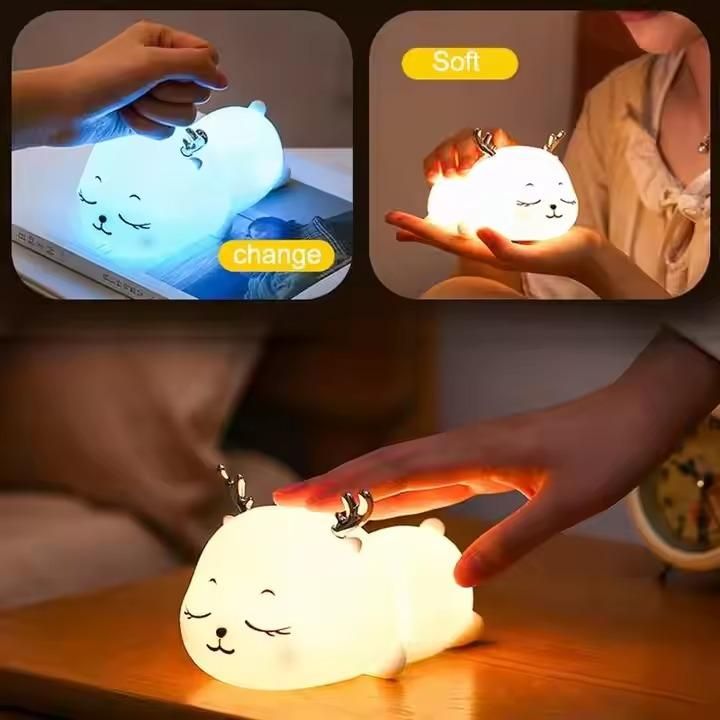 Battery Powered Silicone Night Lamp | Cute Kids Room Night Light with Touch Switch